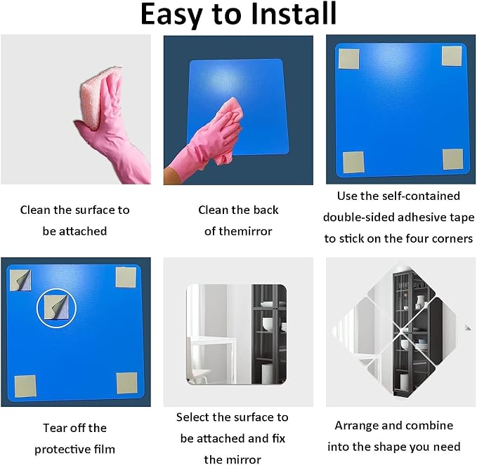 6Pcs Acrylic Mirror Tiles, Self-Adhesive Mirror Stickers, Square Mirror Trays - Image 7