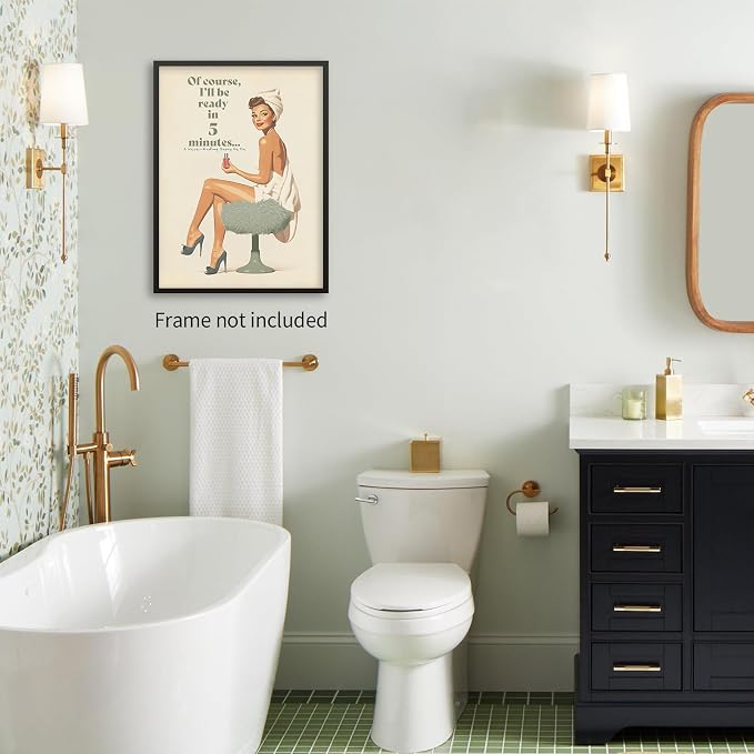 noxozoqm Boho Sage Green Bathroom Poster Vintage 70s Pin Up Girl Wall Art Of - Image 3