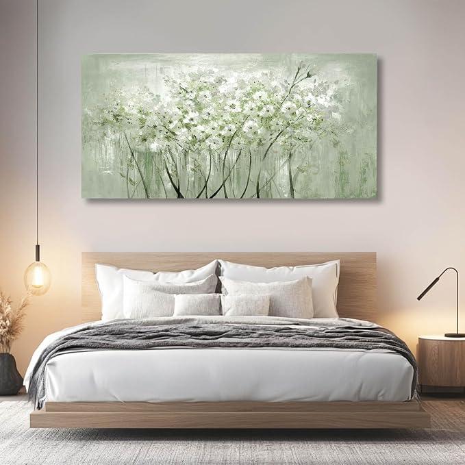 MLART99 Modern Artwork Wall Decor White Flowers Picture Art 24"x48" Plant Wall - Image 3