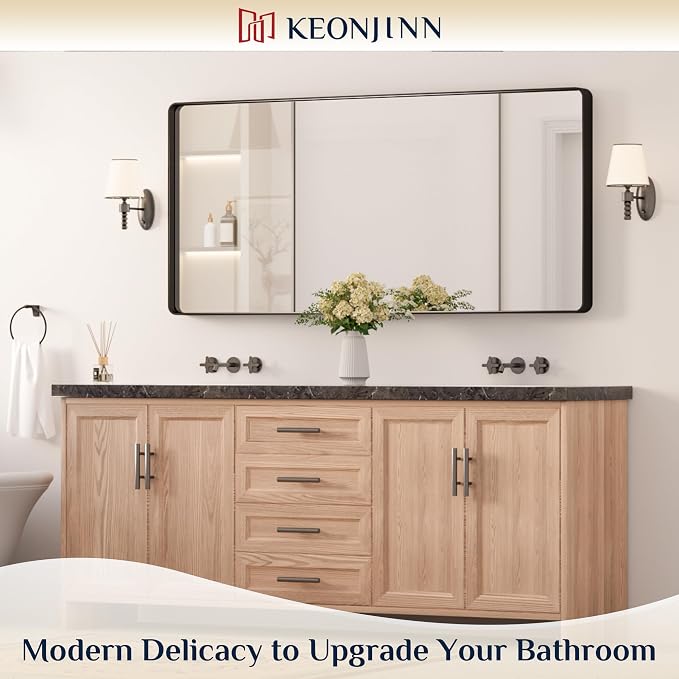 Keonjinn Black Bathroom Mirror for Over Sink, Sandblasted Finish Matte Black - Image 2