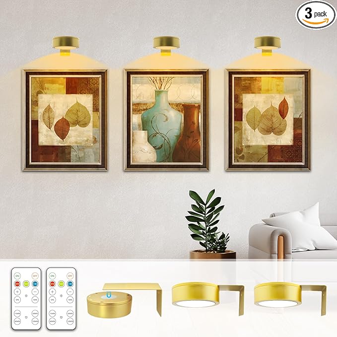 Arixinks Battery Picture Light 3Pack Gold, Wireless Painting Light by Arixinks