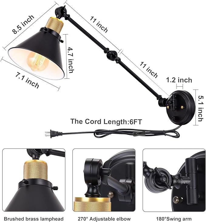 TRLIFE Wall Sconce Plug in, Dimmable Wall Sconce - Image 5
