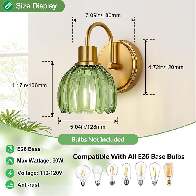 2-Pack Brushed Gold Bathroom Vanity Light, Single-Head Wall Sconce - Image 8