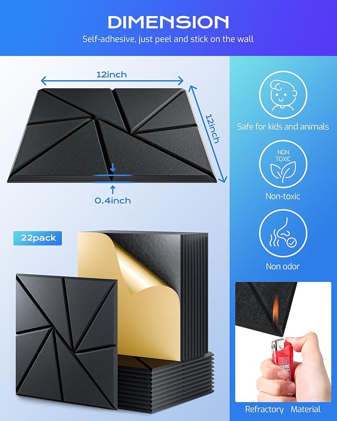 22 Pack Acoustic Panels, Sound Proof Foam Panels - Image 3