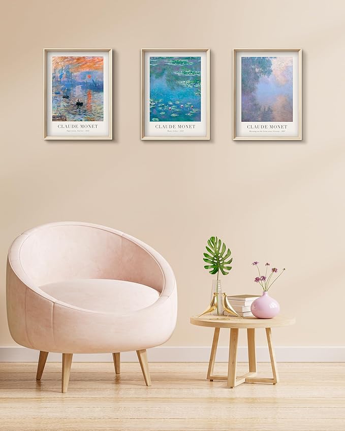 Framed Claude Monet Water Lilies Canvas Wall Art, Vintage Impressionist - Image 5