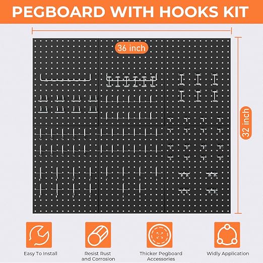INCLY 90PCS Pegboard Wall Organizer, 6 Pack Metal Peg Board Panels - Image 6