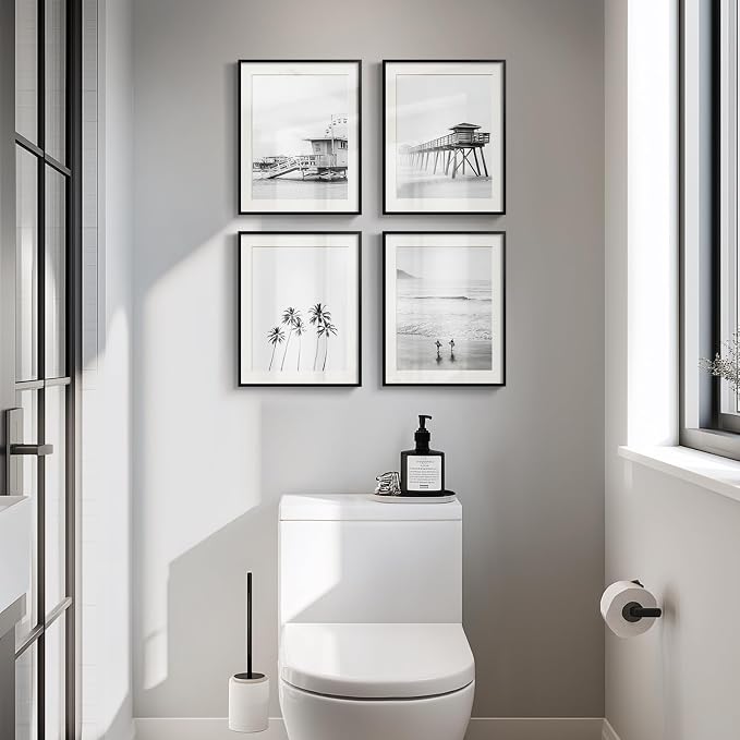 Framed Black and White Beach Wall Art, 4 Piece Coastal Photography Canvas - Image 4