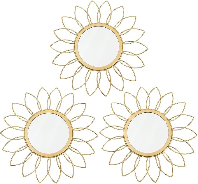 3 Pack Metal Mirrors for Wall Sunburst Wall Mirrors Home Décor Decorative by Uaussi