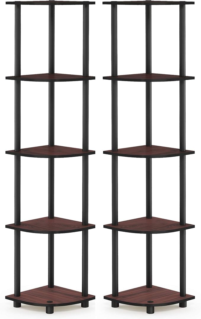 Furinno TURN-N-TUBE Corner Shelf Set of 2, 5-Tier Corner Bookshelf, Open - Image 5