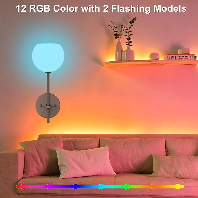 Brown Battery Operated Wall Sconces Set of 2, Rechargeable Wireless Wall Lights - Image 3
