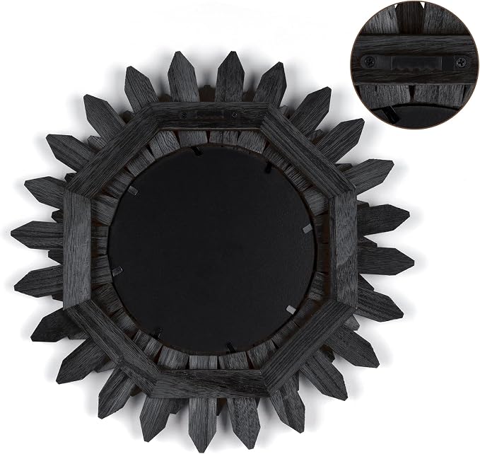 Honiway Black Wall Decor Wall Mirror 12 inch Boho Wall Decor Wood Decorative - Image 9
