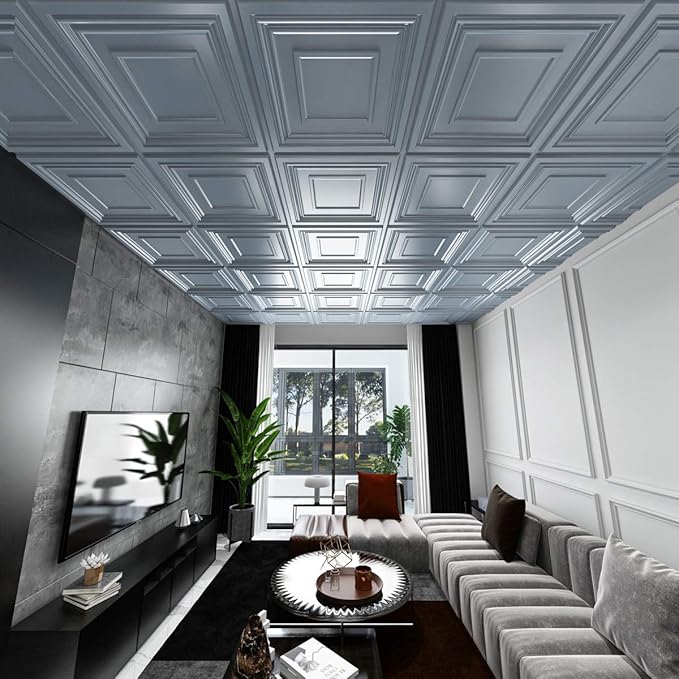 Art3d Decorative 3D Wall Panels 24" x 24", Square Gray Ceiling Tiles, Wall - Image 2