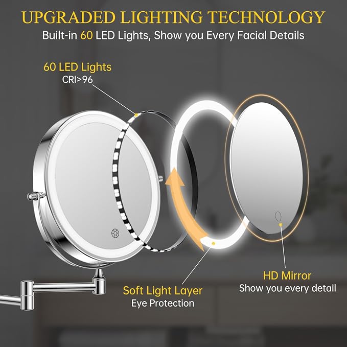 FUNTOUCH Rechargeable Wall Mounted Makeup Mirror - Image 6