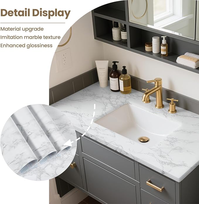 practicalWs Marble Wallpaper Granite White and Gray Wall Paper Roll 47.2" x - Image 3