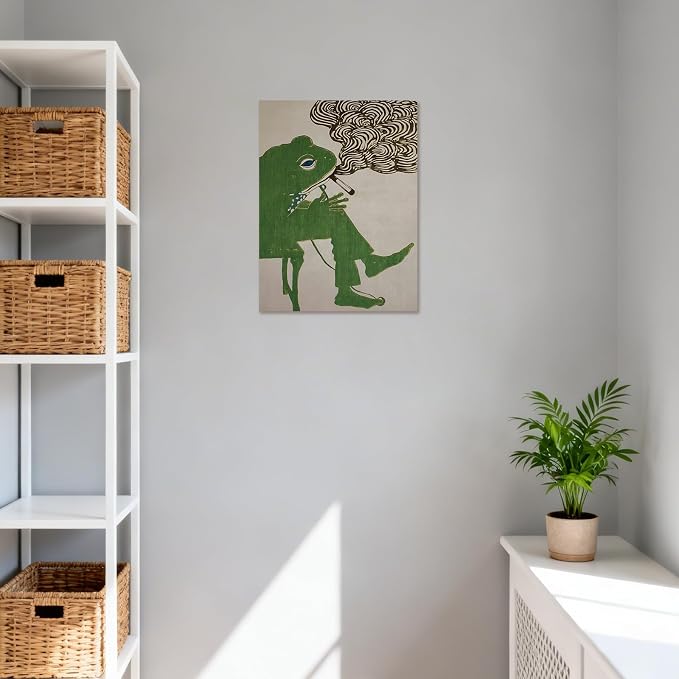 ALMLZL Funny Smoking Frog Wall Art Humorous Animal Whimsical Green Frog Canvas - Image 3