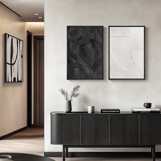 Framed Black and White Abstract Wall Art, 3 Piece Modern Canvas Prints - Image 4