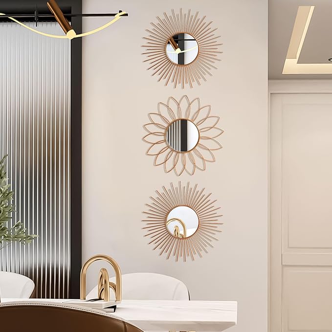 3 Pack Metal Mirrors for Wall Sunburst Wall Mirrors Home Décor Decorative - Image 5