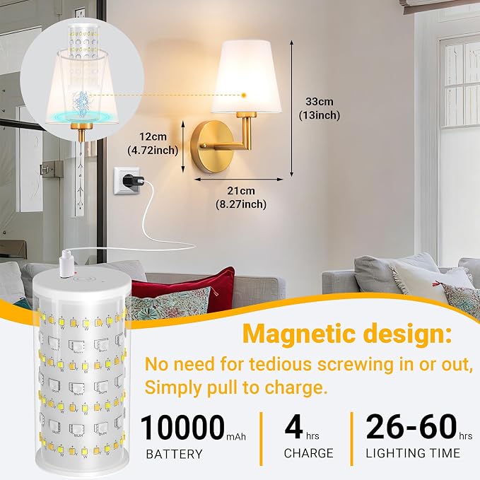 Vimhou Peel and Stick Wall Sconces, Stick On Wall Sconce Set of 2, Battery - Image 7