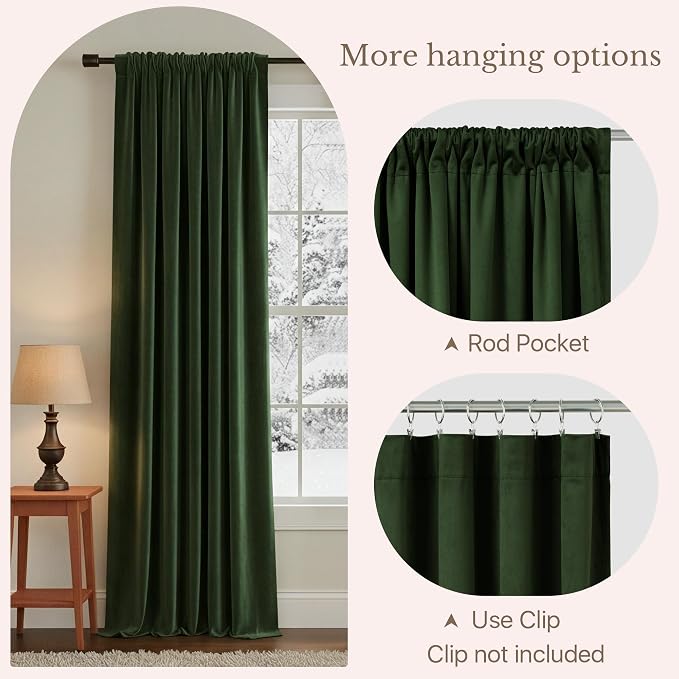 NICETOWN Dark Green Blackout Velvet Curtains - Image 5