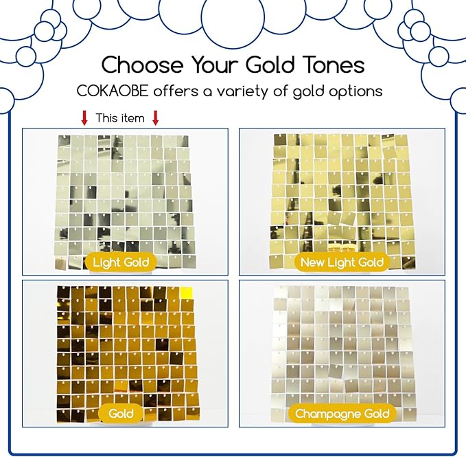 COKAOBE Light Gold Shimmer Wall Backdrop 24PCS Gold Sequins Backdrop Decoration - Image 4