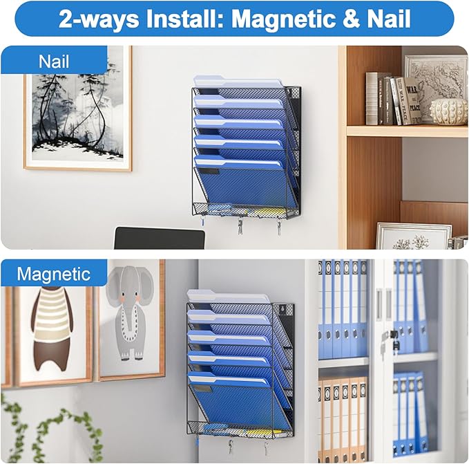 OUTWOLF Magnetic File Holder, 6-Tier Magnetic Wall Hanging File Organizer - Image 6