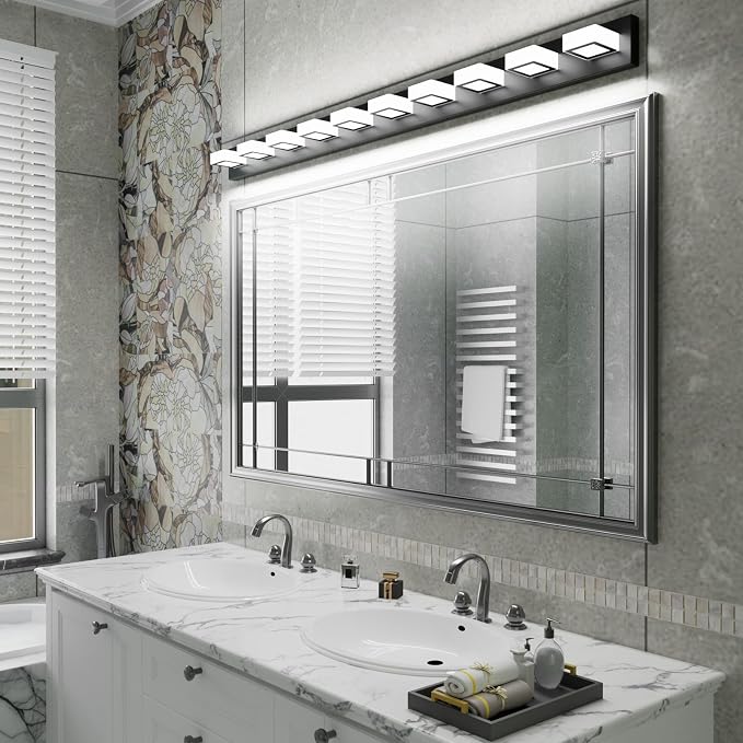 Ralbay 66inch Matte Black Bathroom Vanity Lights Metal Acrylic LED Modern Black - Image 8