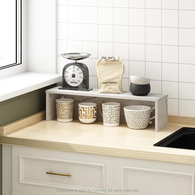 Furinno Helena Kitchen Counter Stackable Organizer Shelf, Marble White - Image 2