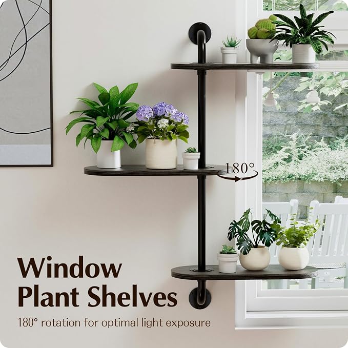 Rotating Window Plant Shelves 3-Tier, Wooden Window Shelf - Image 3