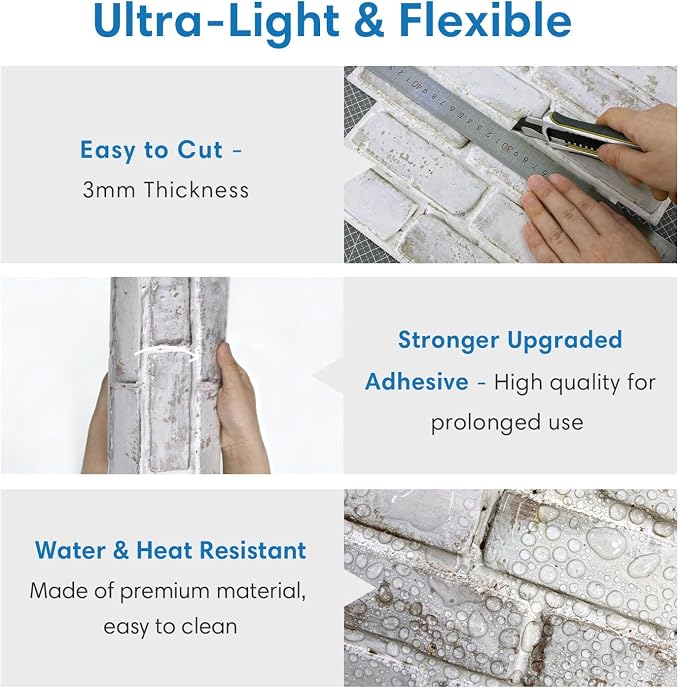 COMSTICKC 3D Faux Brick Wall Panel Peel and Stick, Small Size, Ultra-Light PVC - Image 5