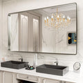 LOAAO 84X32 Inch Brushed Nickel Bathroom Mirror, Rounded Rectangle Silver Metal by LOAAO