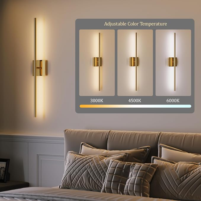 Morauroral 40″ Gold Battery Operated Wall Sconces Set of Two, Dimmable Wall - Image 4