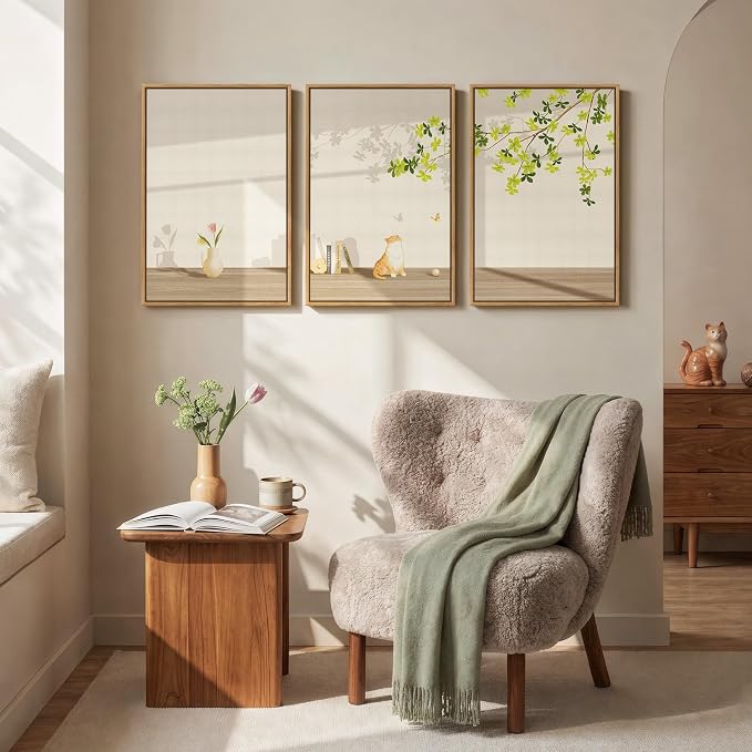 Framed Modern Neutral Wall Art for Living Room, 3 Piece Nature Summer Cozy - Image 6