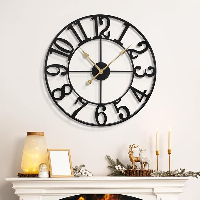 LEIKE Large Wall Clocks, Non Ticking, Battery Operated Rustic Round Modern Big - Image 8