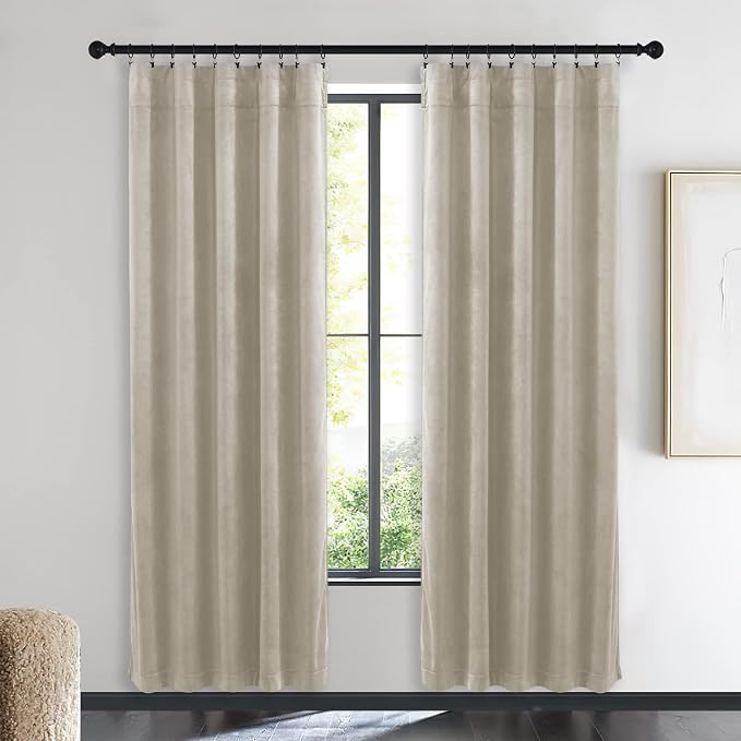 NICETOWN Living Room Camel Velvet Curtains, Sound and Sunlight Reducing Heavy - Image 2