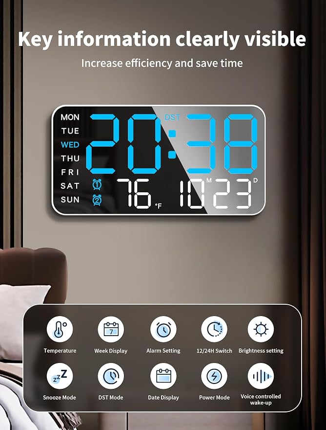 MASHI 8.4''Large Digital Wall Clock, Led Alarm Clock - Image 2