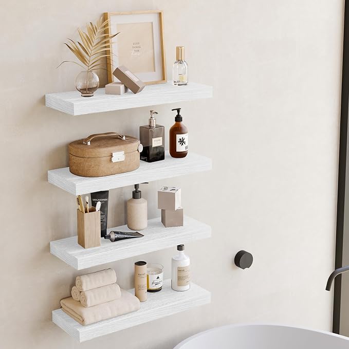 Fixwal White Shelves for Wall, 15.8in Rustic Wood Finish Floating Wall Shelves - Image 5