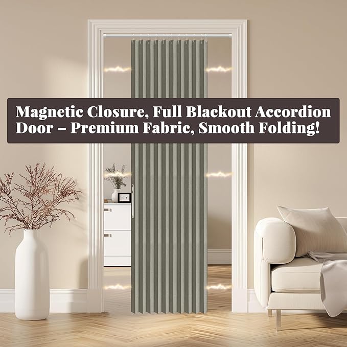 AJAZZ 100% Blackout Magnetic Door Curtain Accordion Doors Interior Closet Door - Image 7