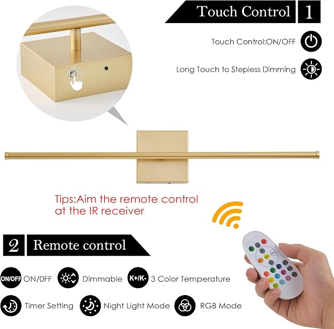 KARTOOSH 28.3 Inch 9 RGB Color Battery Operated Wireless Wall Sconces Set of Two - Image 4