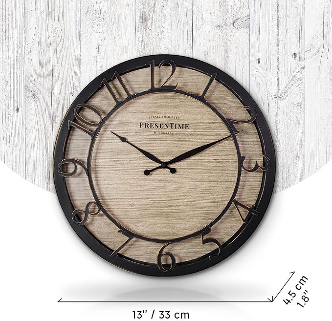 Presentime & Co 13" Farmhouse Series Wall Clock, Quartz Movement, Shiplap Style - Image 7