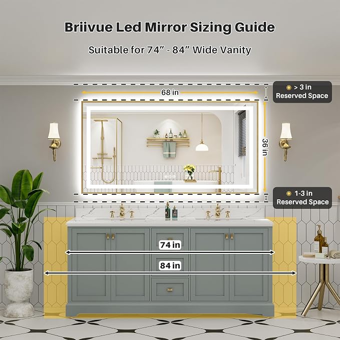 68x36 Inch LED Bathroom Mirror - Image 2