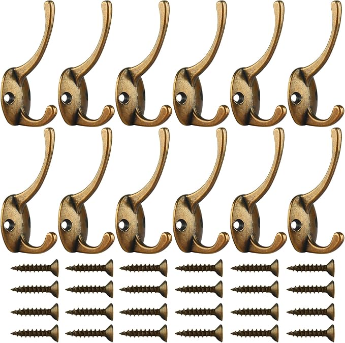 IBosins 12 Pack Antique Brass Coat Hooks Wall Mounted - Image 2