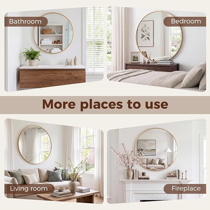 NEWBULIG 24 Inch Round Wall Mirror, Bathroom Mirror - Image 6