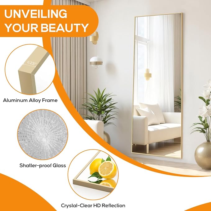 Mirror Full Length, Upgraded 21"x64" Body Wall Mirrors - Image 5