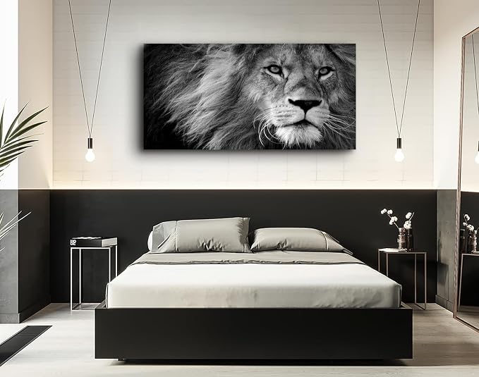 Baisuart Modern Giclee Canvas Prints Stretched Artwork Black and White Lion - Image 5