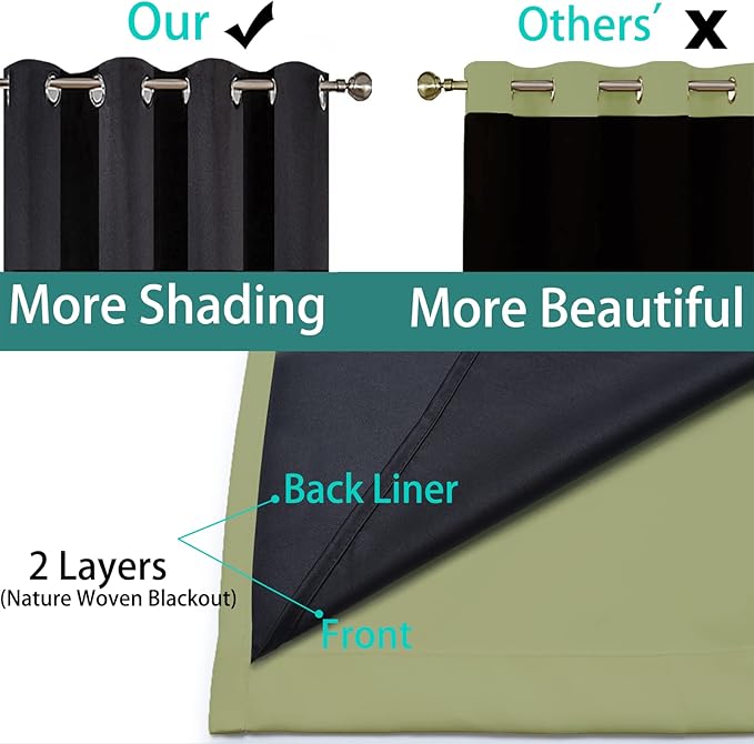 Yakamok 100% Blackout Curtains 84 Inches Long, 2 Thick Layers Heat and Full - Image 5