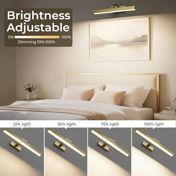 Afyuol Picture Lights for Wall, Brushed Gold Battery Operated Picture Light - Image 4