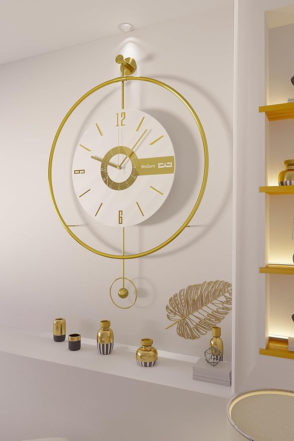 Large Luxury LED Backlit Wall Clock – Pendulum Roman Numeral Metal Ring - Image 5