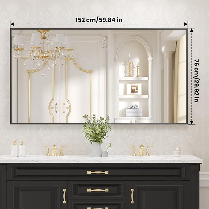 LOAAO Black Bathroom Mirror 60"X30" - Image 9