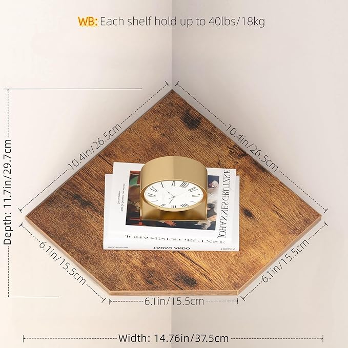 JJL Corner Wall Shelf, 10.4 Inch Wooden Corner Shelves, Wall Mount Corner - Image 3
