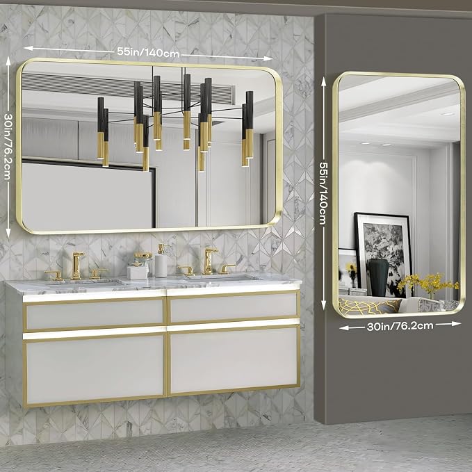 Gold Metal Framed Bathroom Mirror - Image 2